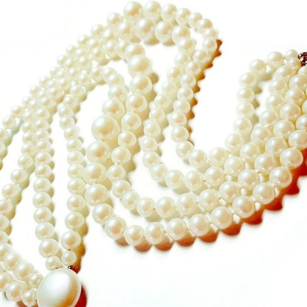 Vintage 1950s Large 4 Strand Creamy White Pearl Statement Choker Look Necklace